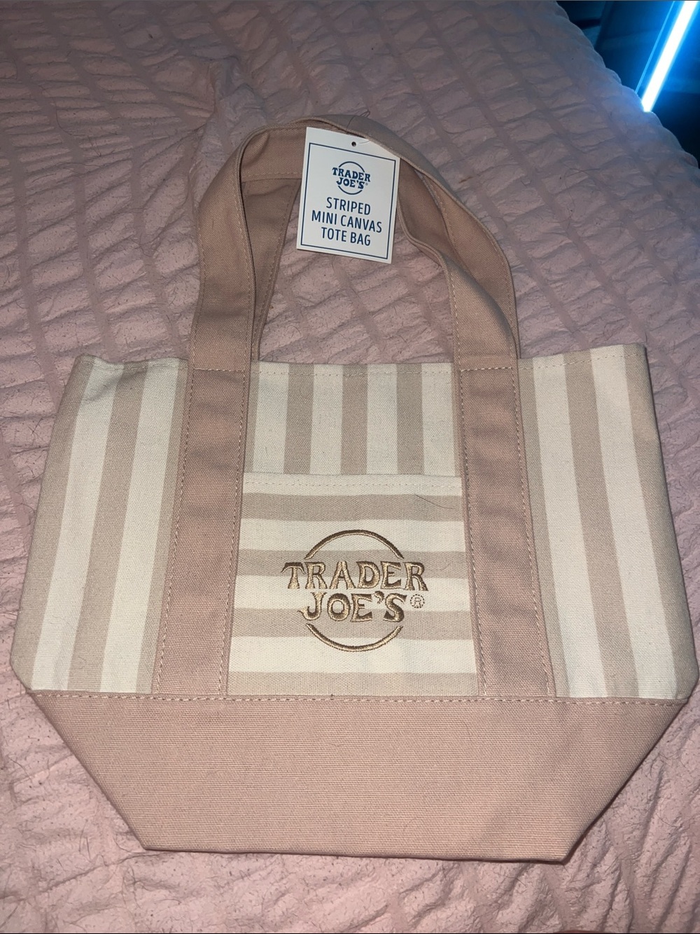 Trader Joe's Pink & Cream Striped Mini Canvas Tote